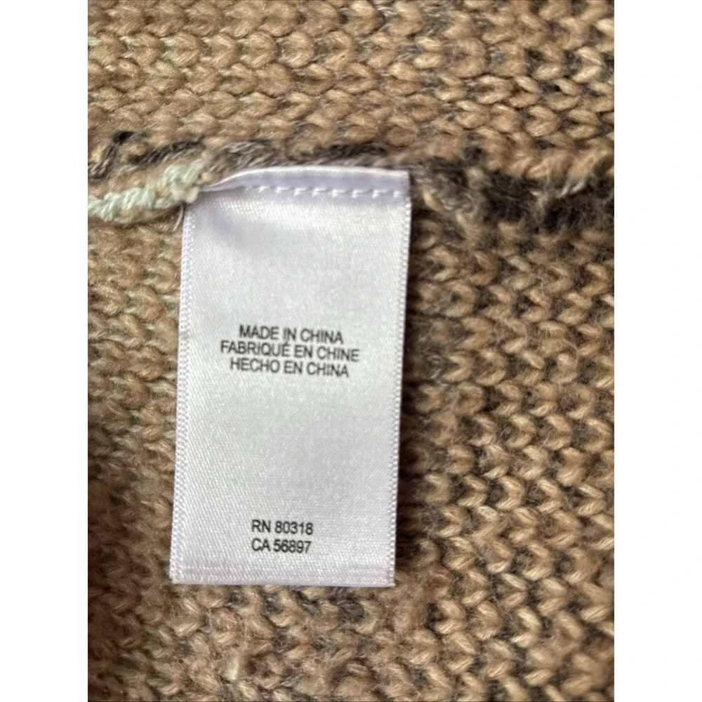 LUCKY BRAND Beige Fair Isle Print Open Front Tie Cardigan Sweater Womens size M - Picture 11 of 13